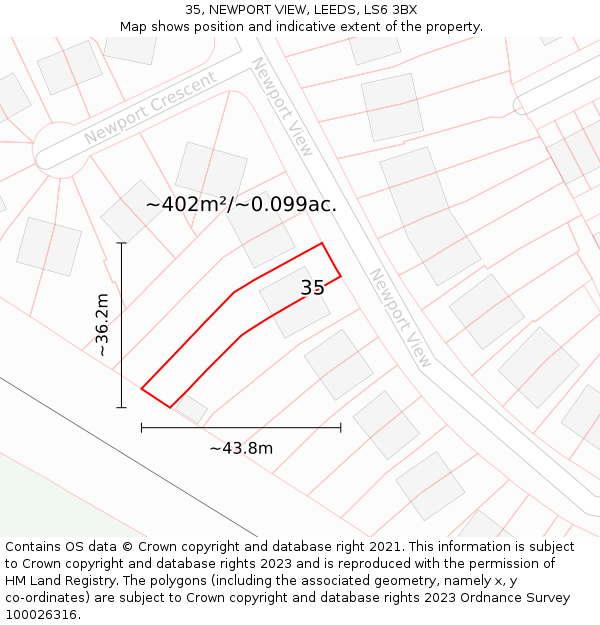 35, NEWPORT VIEW, LEEDS, LS6 3BX: Plot and title map