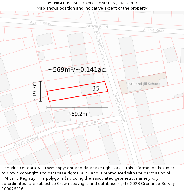 35, NIGHTINGALE ROAD, HAMPTON, TW12 3HX: Plot and title map