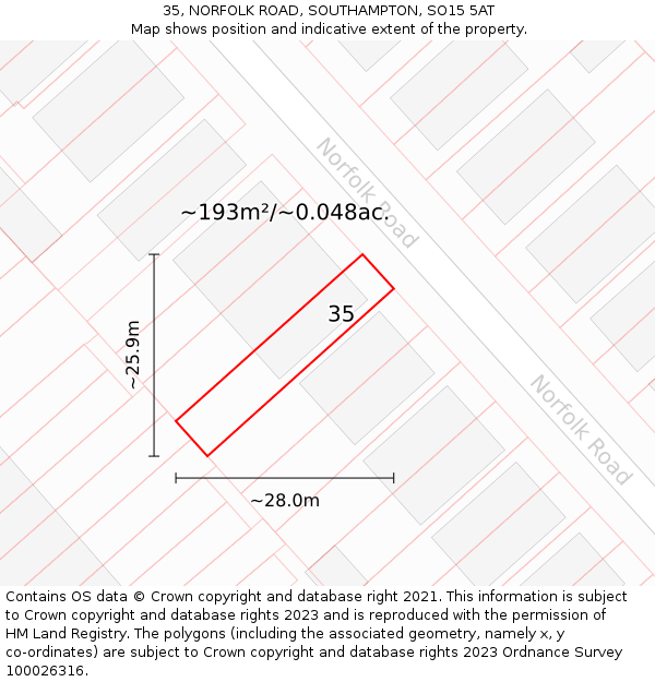 35, NORFOLK ROAD, SOUTHAMPTON, SO15 5AT: Plot and title map