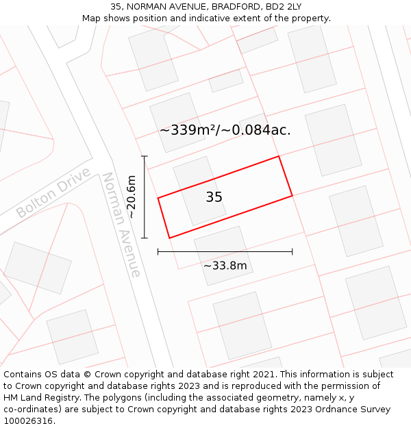 35, NORMAN AVENUE, BRADFORD, BD2 2LY: Plot and title map