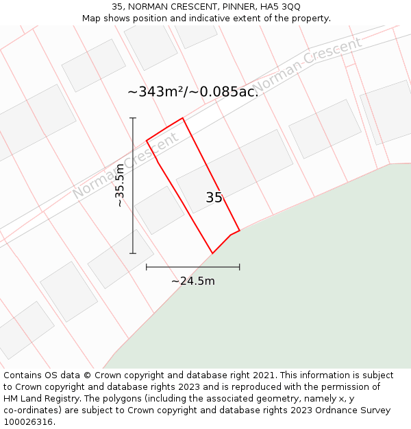 35, NORMAN CRESCENT, PINNER, HA5 3QQ: Plot and title map