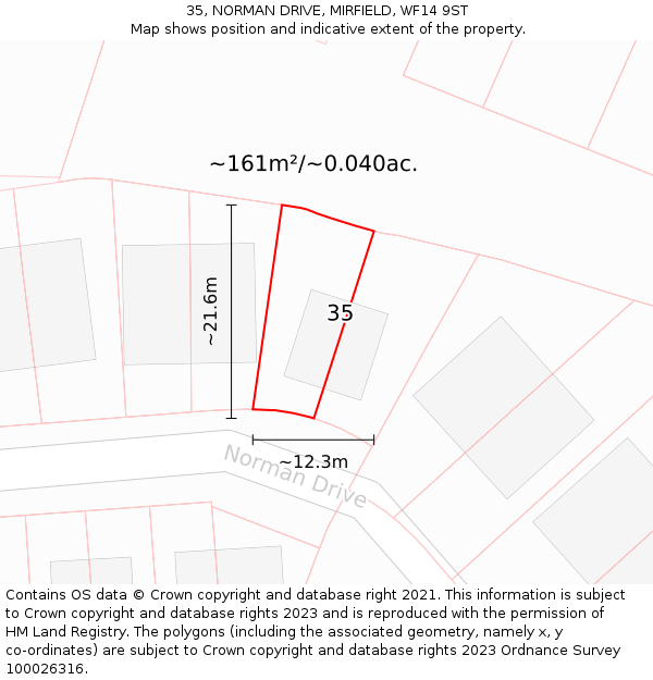 35, NORMAN DRIVE, MIRFIELD, WF14 9ST: Plot and title map