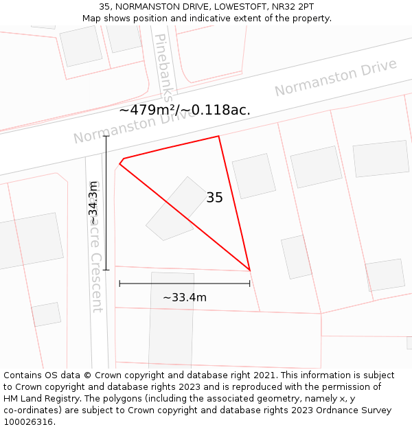 35, NORMANSTON DRIVE, LOWESTOFT, NR32 2PT: Plot and title map
