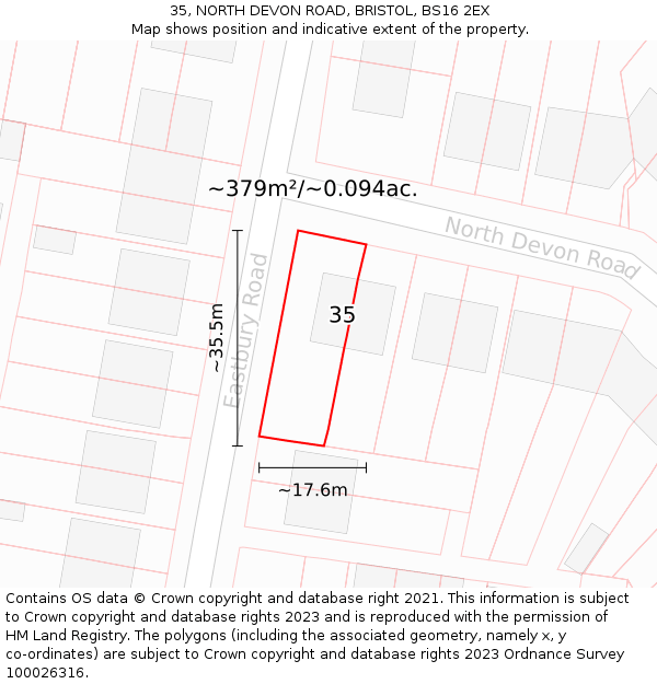 35, NORTH DEVON ROAD, BRISTOL, BS16 2EX: Plot and title map