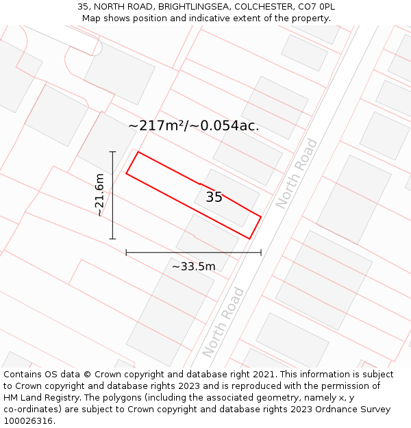 35, NORTH ROAD, BRIGHTLINGSEA, COLCHESTER, CO7 0PL: Plot and title map