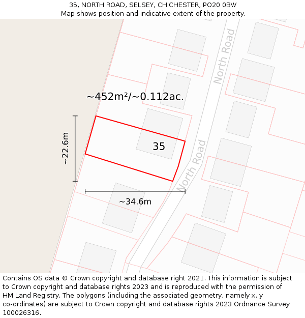 35, NORTH ROAD, SELSEY, CHICHESTER, PO20 0BW: Plot and title map