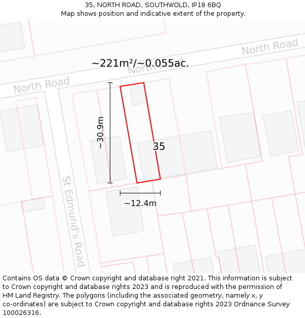 35, NORTH ROAD, SOUTHWOLD, IP18 6BQ: Plot and title map