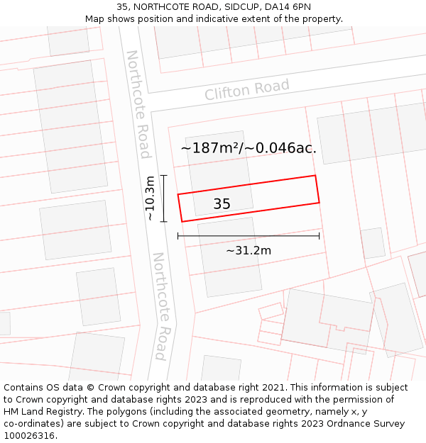 35, NORTHCOTE ROAD, SIDCUP, DA14 6PN: Plot and title map