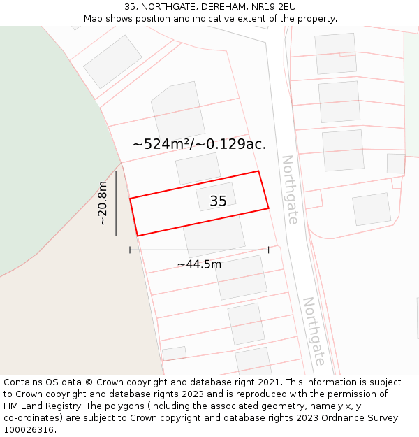 35, NORTHGATE, DEREHAM, NR19 2EU: Plot and title map