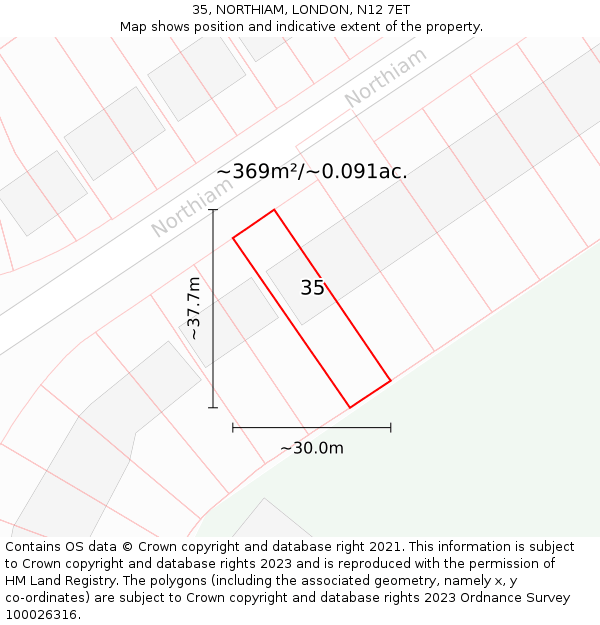 35, NORTHIAM, LONDON, N12 7ET: Plot and title map