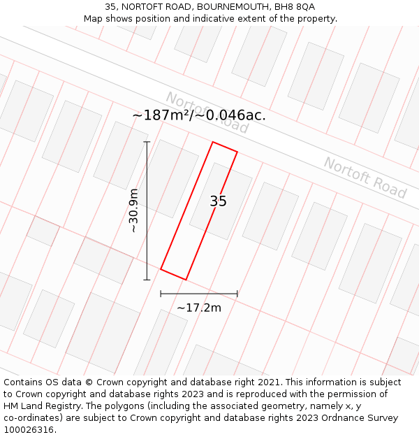 35, NORTOFT ROAD, BOURNEMOUTH, BH8 8QA: Plot and title map