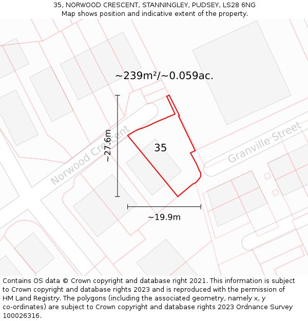35, NORWOOD CRESCENT, STANNINGLEY, PUDSEY, LS28 6NG: Plot and title map