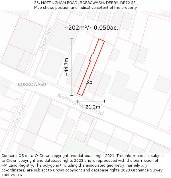35, NOTTINGHAM ROAD, BORROWASH, DERBY, DE72 3FL: Plot and title map