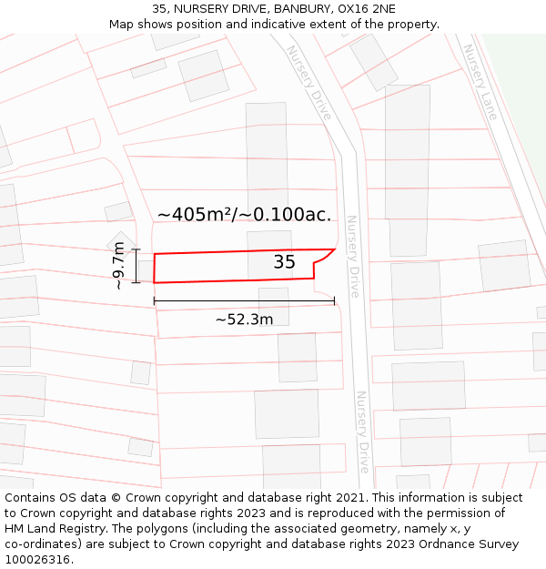 35, NURSERY DRIVE, BANBURY, OX16 2NE: Plot and title map