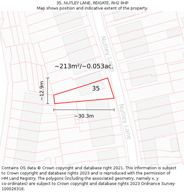 35, NUTLEY LANE, REIGATE, RH2 9HP: Plot and title map
