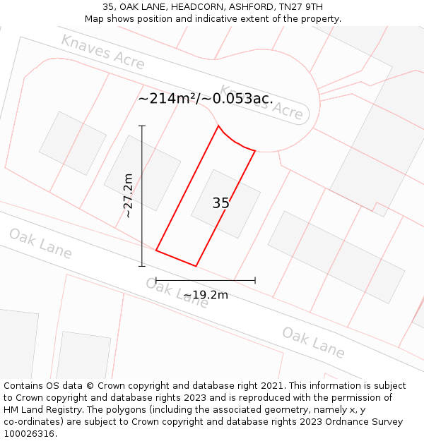 35, OAK LANE, HEADCORN, ASHFORD, TN27 9TH: Plot and title map