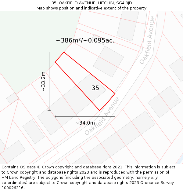 35, OAKFIELD AVENUE, HITCHIN, SG4 9JD: Plot and title map