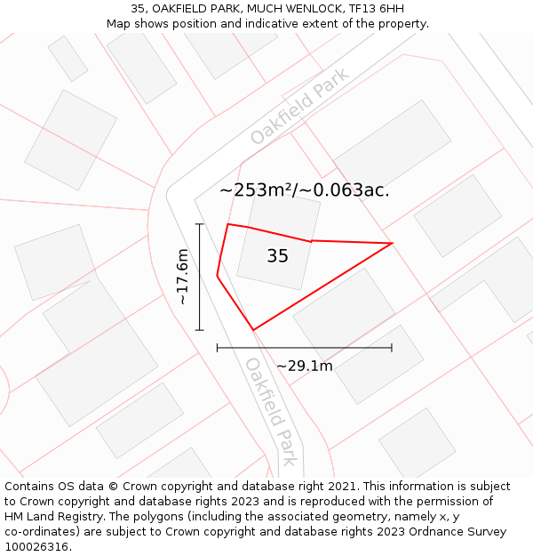 35, OAKFIELD PARK, MUCH WENLOCK, TF13 6HH: Plot and title map