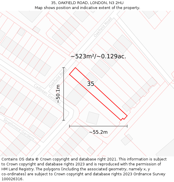 35, OAKFIELD ROAD, LONDON, N3 2HU: Plot and title map