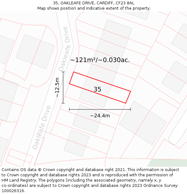35, OAKLEAFE DRIVE, CARDIFF, CF23 8AL: Plot and title map