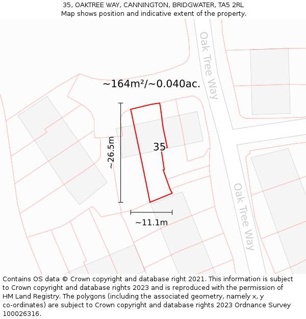 35, OAKTREE WAY, CANNINGTON, BRIDGWATER, TA5 2RL: Plot and title map
