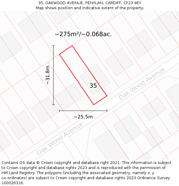 35, OAKWOOD AVENUE, PENYLAN, CARDIFF, CF23 9EY: Plot and title map