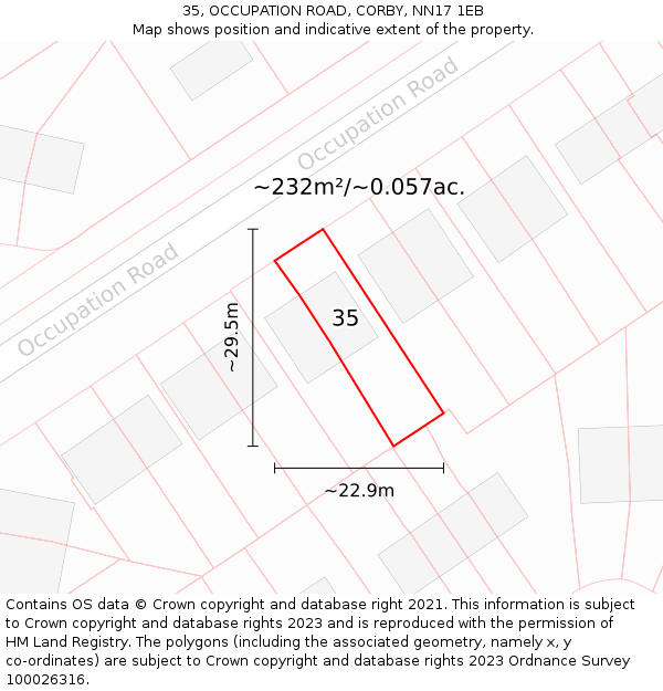35, OCCUPATION ROAD, CORBY, NN17 1EB: Plot and title map
