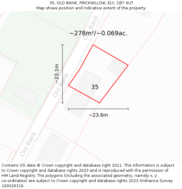35, OLD BANK, PRICKWILLOW, ELY, CB7 4UT: Plot and title map