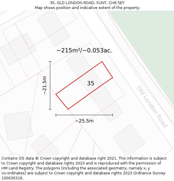 35, OLD LONDON ROAD, FLINT, CH6 5EY: Plot and title map
