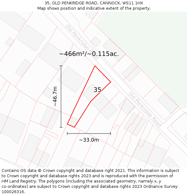 35, OLD PENKRIDGE ROAD, CANNOCK, WS11 1HX: Plot and title map