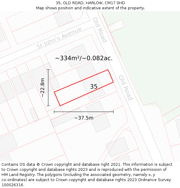 35, OLD ROAD, HARLOW, CM17 0HD: Plot and title map
