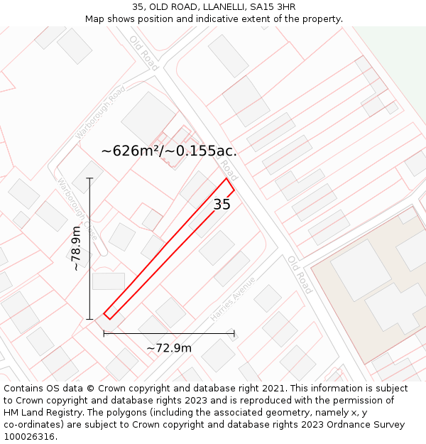 35, OLD ROAD, LLANELLI, SA15 3HR: Plot and title map