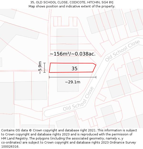 35, OLD SCHOOL CLOSE, CODICOTE, HITCHIN, SG4 8YJ: Plot and title map