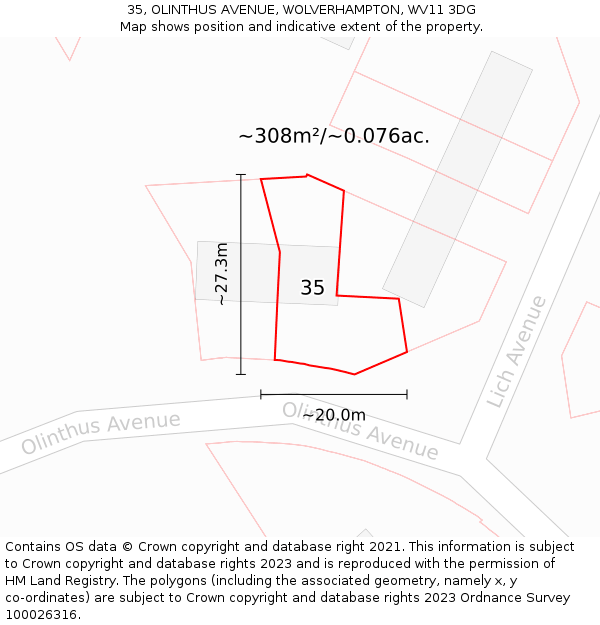 35, OLINTHUS AVENUE, WOLVERHAMPTON, WV11 3DG: Plot and title map