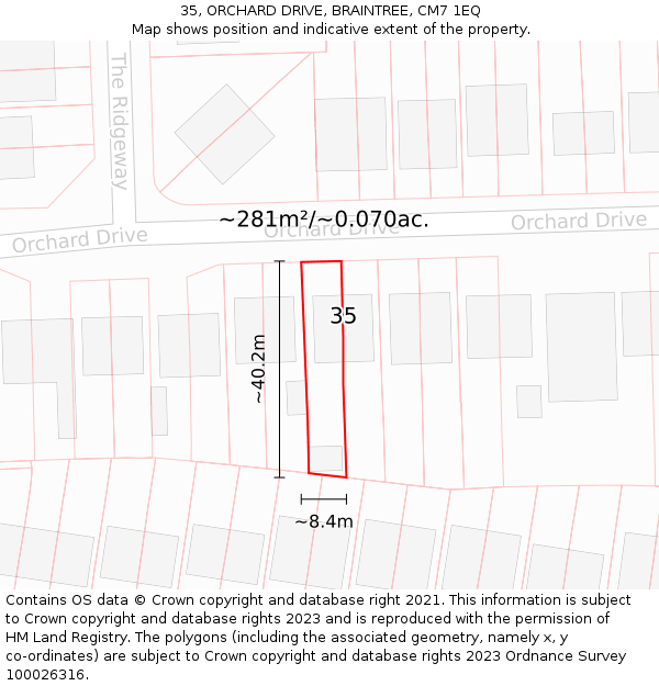 35, ORCHARD DRIVE, BRAINTREE, CM7 1EQ: Plot and title map