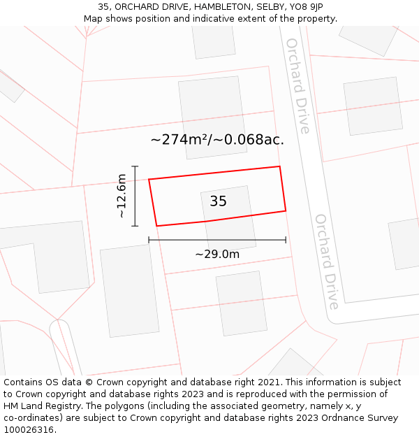 35, ORCHARD DRIVE, HAMBLETON, SELBY, YO8 9JP: Plot and title map