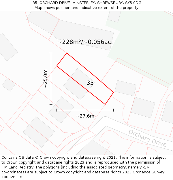 35, ORCHARD DRIVE, MINSTERLEY, SHREWSBURY, SY5 0DG: Plot and title map