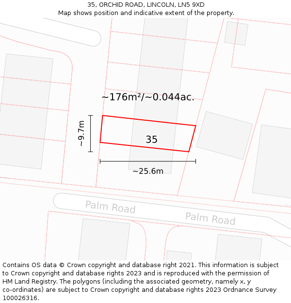 35, ORCHID ROAD, LINCOLN, LN5 9XD: Plot and title map