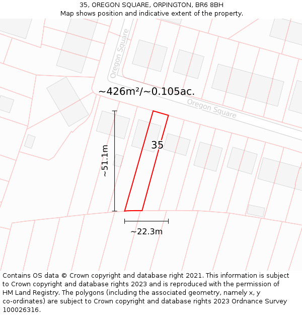 35, OREGON SQUARE, ORPINGTON, BR6 8BH: Plot and title map