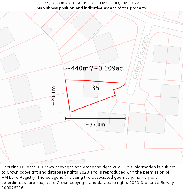 35, ORFORD CRESCENT, CHELMSFORD, CM1 7NZ: Plot and title map