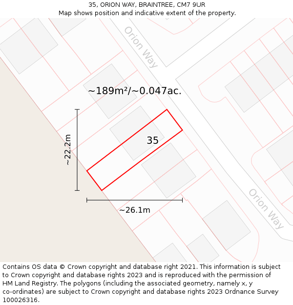 35, ORION WAY, BRAINTREE, CM7 9UR: Plot and title map