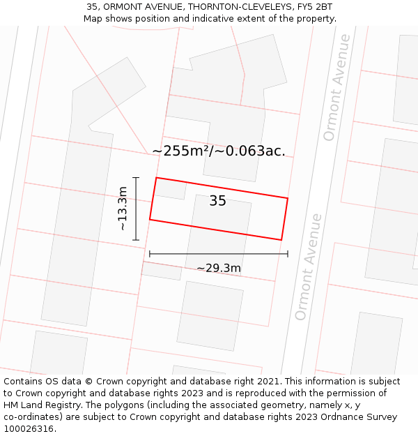 35, ORMONT AVENUE, THORNTON-CLEVELEYS, FY5 2BT: Plot and title map