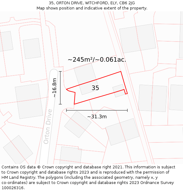 35, ORTON DRIVE, WITCHFORD, ELY, CB6 2JG: Plot and title map