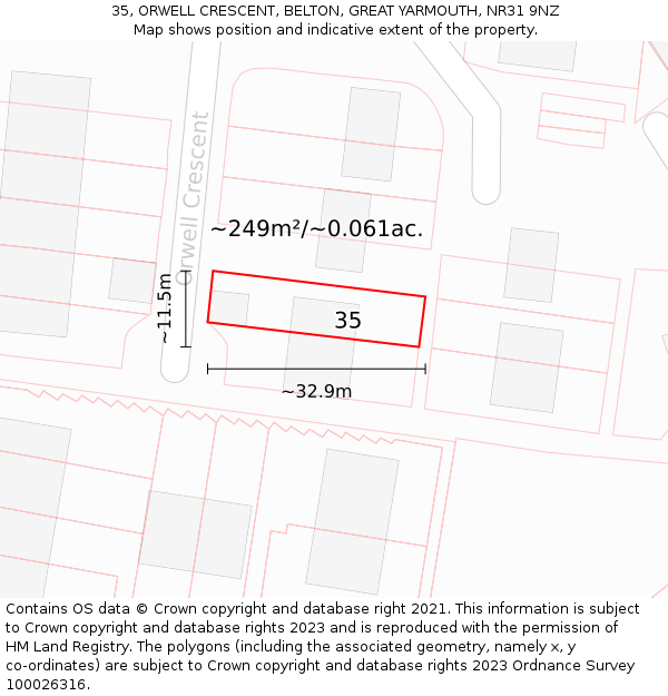 35, ORWELL CRESCENT, BELTON, GREAT YARMOUTH, NR31 9NZ: Plot and title map