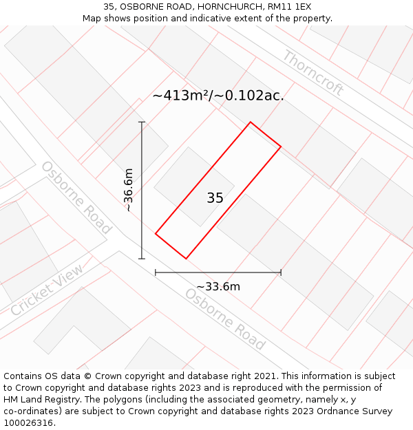35, OSBORNE ROAD, HORNCHURCH, RM11 1EX: Plot and title map