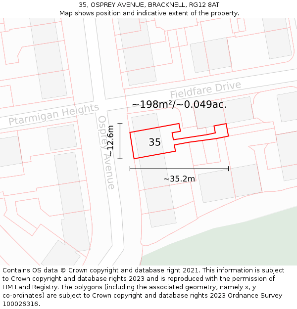 35, OSPREY AVENUE, BRACKNELL, RG12 8AT: Plot and title map