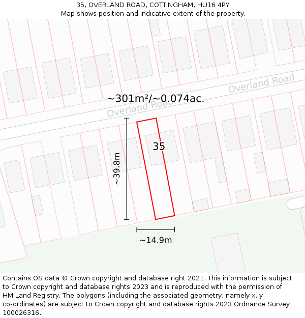 35, OVERLAND ROAD, COTTINGHAM, HU16 4PY: Plot and title map