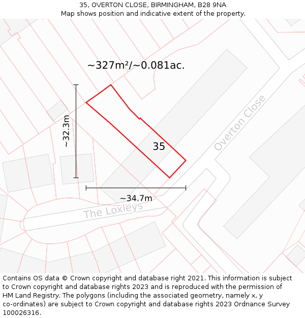 35, OVERTON CLOSE, BIRMINGHAM, B28 9NA: Plot and title map