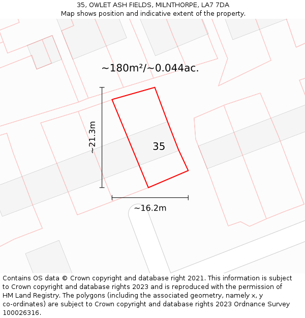 35, OWLET ASH FIELDS, MILNTHORPE, LA7 7DA: Plot and title map
