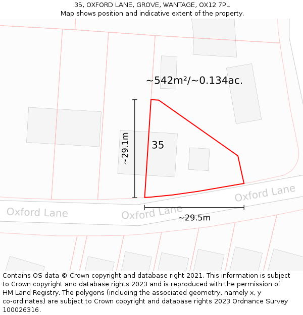 35, OXFORD LANE, GROVE, WANTAGE, OX12 7PL: Plot and title map
